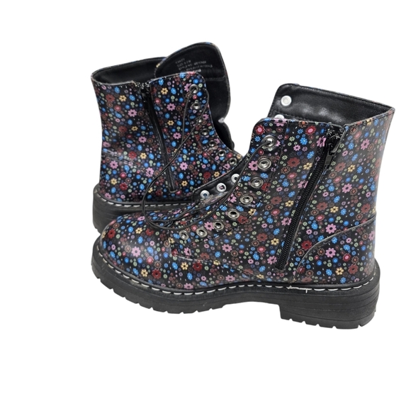 Sugar Kaedy Blue Pink Red Yellow Floral Combat Boots 8.5M - Picture 5 of 10